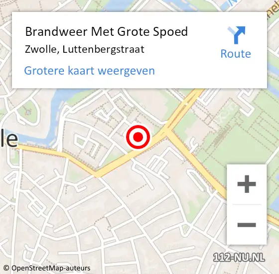 Locatie op kaart van de 112 melding: Brandweer Met Grote Spoed Naar Zwolle, Luttenbergstraat op 9 april 2024 08:57