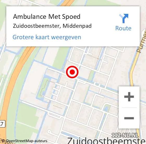 Locatie op kaart van de 112 melding: Ambulance Met Spoed Naar Zuidoostbeemster, Middenpad op 9 april 2024 08:57