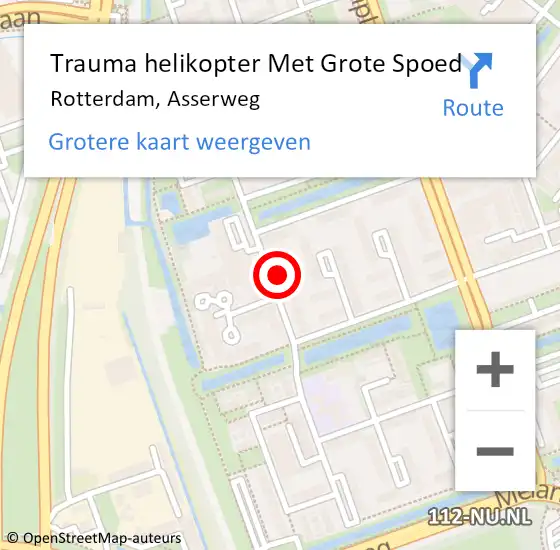 Locatie op kaart van de 112 melding: Trauma helikopter Met Grote Spoed Naar Rotterdam, Asserweg op 9 april 2024 09:02