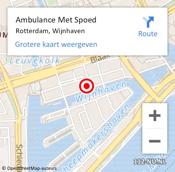 Locatie op kaart van de 112 melding: Ambulance Met Spoed Naar Rotterdam, Wijnhaven op 9 april 2024 09:36