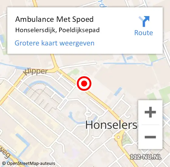 Locatie op kaart van de 112 melding: Ambulance Met Spoed Naar Honselersdijk, Poeldijksepad op 9 april 2024 09:51