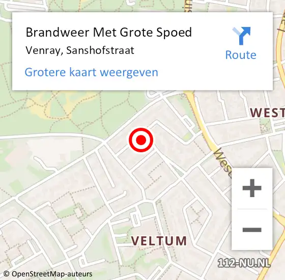 Locatie op kaart van de 112 melding: Brandweer Met Grote Spoed Naar Venray, Sanshofstraat op 9 april 2024 10:03