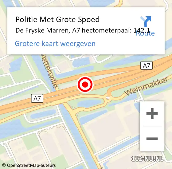 Locatie op kaart van de 112 melding: Politie Met Grote Spoed Naar De Fryske Marren, A7 hectometerpaal: 142,1 op 9 april 2024 10:17