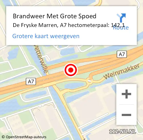 Locatie op kaart van de 112 melding: Brandweer Met Grote Spoed Naar De Fryske Marren, A7 hectometerpaal: 142,1 op 9 april 2024 10:18