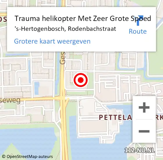 Locatie op kaart van de 112 melding: Trauma helikopter Met Zeer Grote Spoed Naar 's-Hertogenbosch, Rodenbachstraat op 9 april 2024 11:09