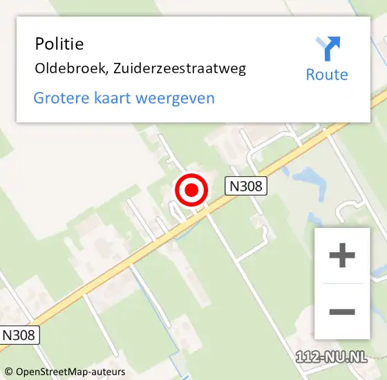Locatie op kaart van de 112 melding: Politie Oldebroek, Zuiderzeestraatweg op 9 april 2024 11:30