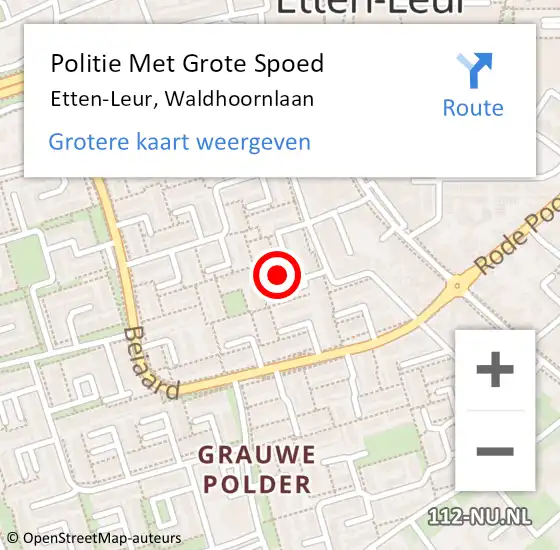 Locatie op kaart van de 112 melding: Politie Met Grote Spoed Naar Etten-Leur, Waldhoornlaan op 9 april 2024 11:37