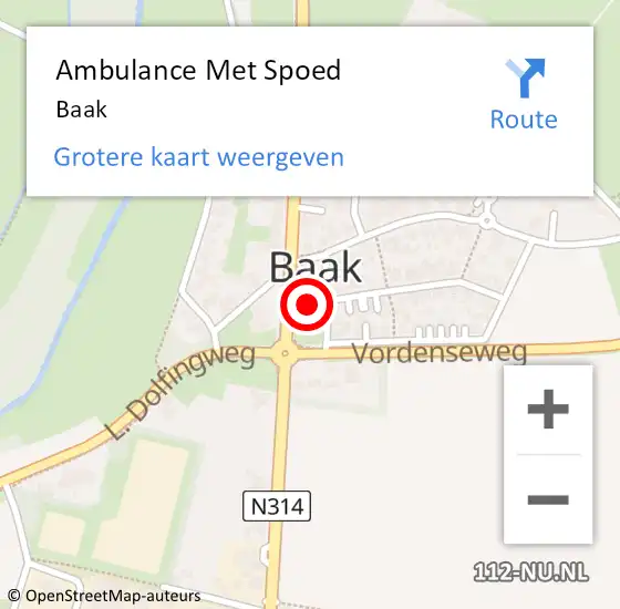 Locatie op kaart van de 112 melding: Ambulance Met Spoed Naar Baak op 9 april 2024 12:21