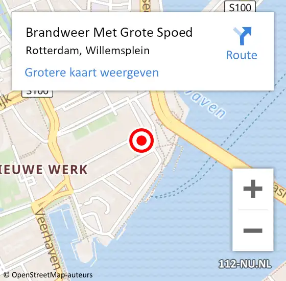 Locatie op kaart van de 112 melding: Brandweer Met Grote Spoed Naar Rotterdam, Willemsplein op 9 april 2024 12:27