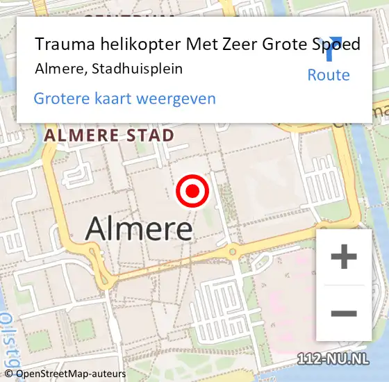 Locatie op kaart van de 112 melding: Trauma helikopter Met Zeer Grote Spoed Naar Almere, Stadhuisplein op 9 april 2024 12:54
