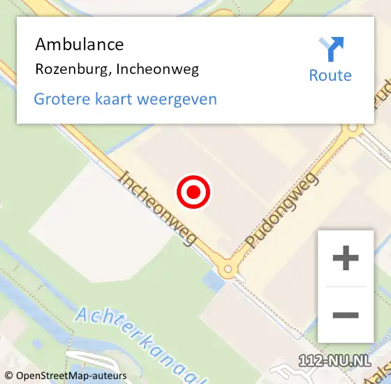 Locatie op kaart van de 112 melding: Ambulance Rozenburg, Incheonweg op 9 april 2024 13:09
