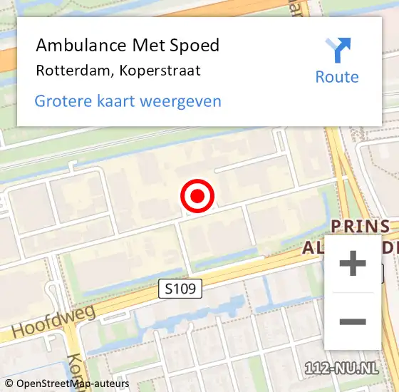 Locatie op kaart van de 112 melding: Ambulance Met Spoed Naar Rotterdam, Koperstraat op 9 april 2024 13:26