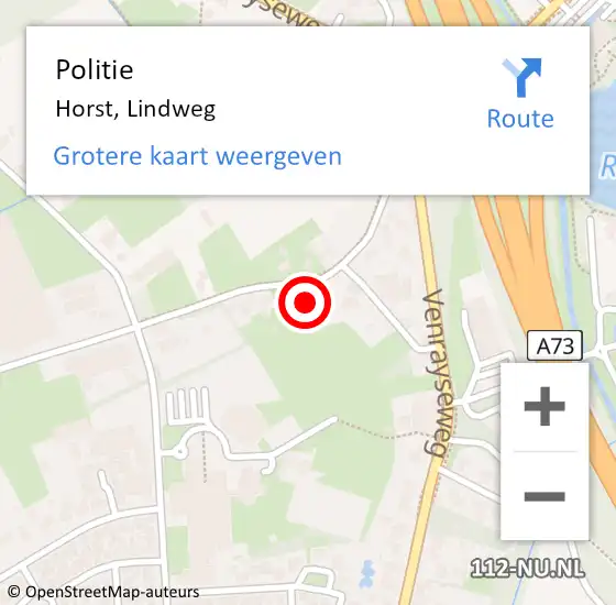 Locatie op kaart van de 112 melding: Politie Horst, Lindweg op 9 april 2024 13:32