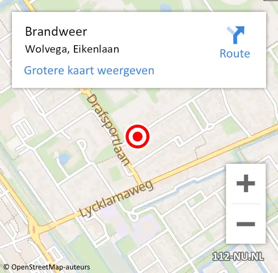 Locatie op kaart van de 112 melding: Brandweer Wolvega, Eikenlaan op 9 april 2024 13:35