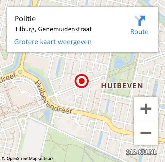Locatie op kaart van de 112 melding: Politie Tilburg, Genemuidenstraat op 9 april 2024 14:16