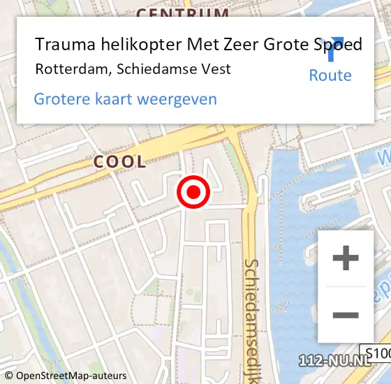 Locatie op kaart van de 112 melding: Trauma helikopter Met Zeer Grote Spoed Naar Rotterdam, Schiedamse Vest op 9 april 2024 14:18