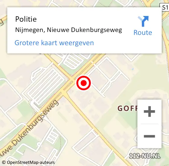 Locatie op kaart van de 112 melding: Politie Nijmegen, Nieuwe Dukenburgseweg op 9 april 2024 14:54