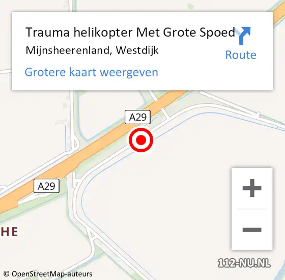 Locatie op kaart van de 112 melding: Trauma helikopter Met Grote Spoed Naar Mijnsheerenland, Westdijk op 9 april 2024 15:11