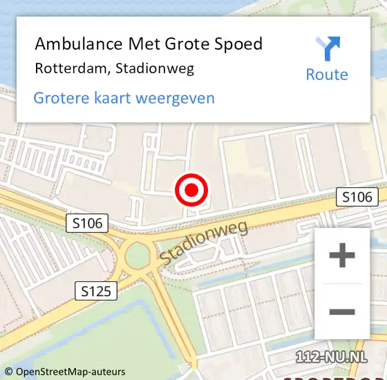 Locatie op kaart van de 112 melding: Ambulance Met Grote Spoed Naar Rotterdam, Stadionweg op 9 april 2024 15:34