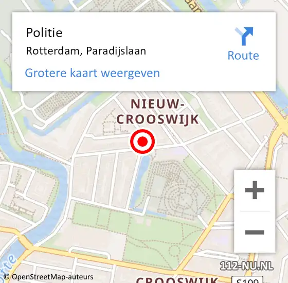 Locatie op kaart van de 112 melding: Politie Rotterdam, Paradijslaan op 9 april 2024 15:35