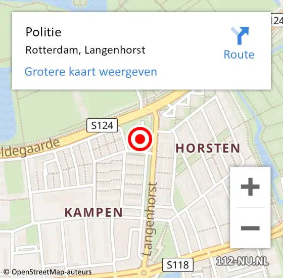 Locatie op kaart van de 112 melding: Politie Rotterdam, Langenhorst op 9 april 2024 15:36
