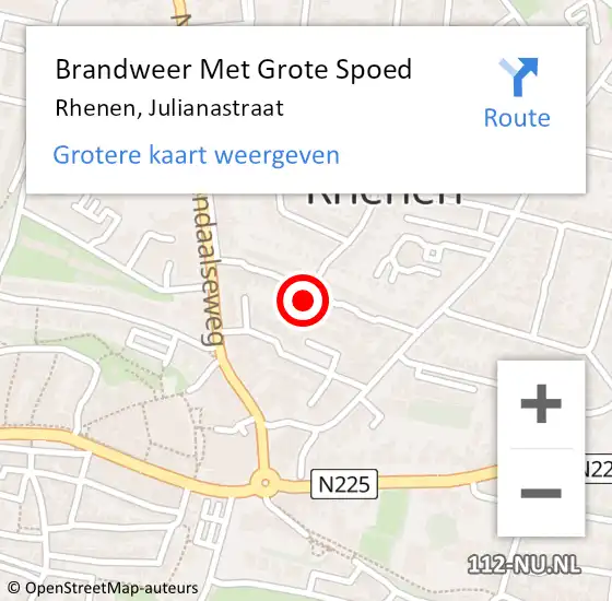 Locatie op kaart van de 112 melding: Brandweer Met Grote Spoed Naar Rhenen, Julianastraat op 9 april 2024 15:49
