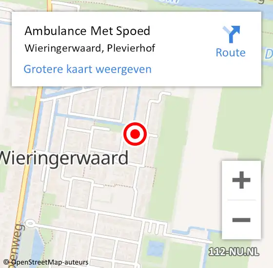 Locatie op kaart van de 112 melding: Ambulance Met Spoed Naar Wieringerwaard, Plevierhof op 9 april 2024 16:46