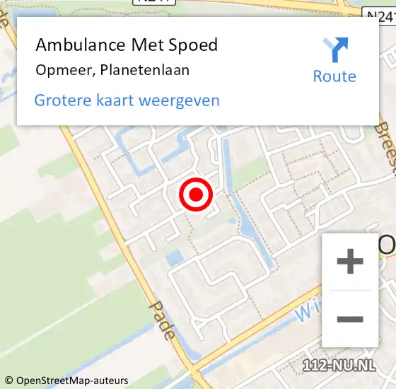 Locatie op kaart van de 112 melding: Ambulance Met Spoed Naar Opmeer, Planetenlaan op 9 april 2024 16:48