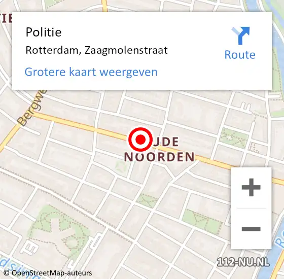 Locatie op kaart van de 112 melding: Politie Rotterdam, Zaagmolenstraat op 9 april 2024 16:49
