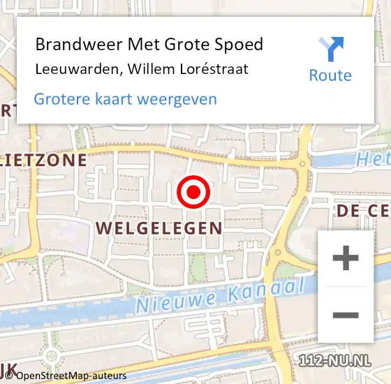 Locatie op kaart van de 112 melding: Brandweer Met Grote Spoed Naar Leeuwarden, Willem Loréstraat op 9 april 2024 17:00