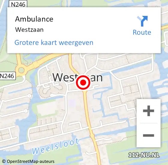 Locatie op kaart van de 112 melding: Ambulance Westzaan op 9 april 2024 17:01
