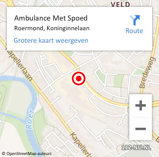 Locatie op kaart van de 112 melding: Ambulance Met Spoed Naar Roermond, Koninginnelaan op 9 april 2024 18:08