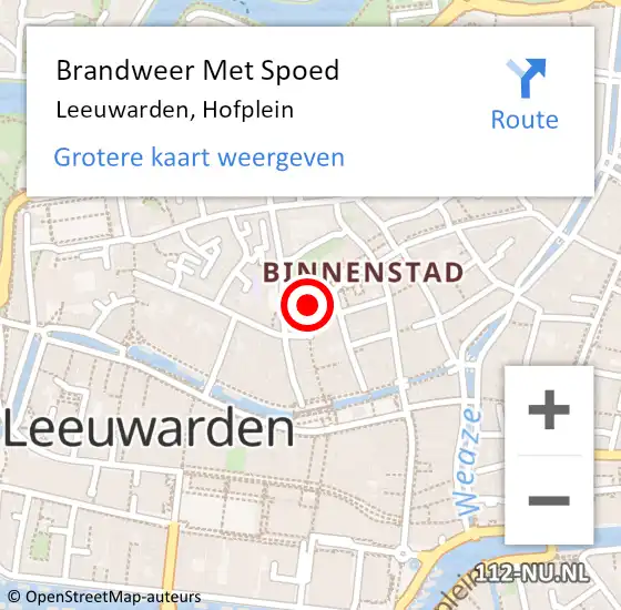 Locatie op kaart van de 112 melding: Brandweer Met Spoed Naar Leeuwarden, Hofplein op 9 april 2024 18:19