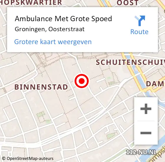 Locatie op kaart van de 112 melding: Ambulance Met Grote Spoed Naar Groningen, Oosterstraat op 9 april 2024 19:04