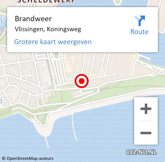 Locatie op kaart van de 112 melding: Brandweer Vlissingen, Koningsweg op 9 april 2024 19:34