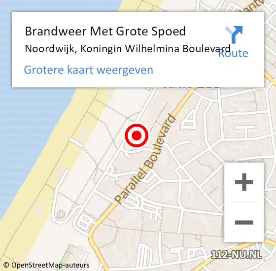Locatie op kaart van de 112 melding: Brandweer Met Grote Spoed Naar Noordwijk, Koningin Wilhelmina Boulevard op 9 april 2024 19:47