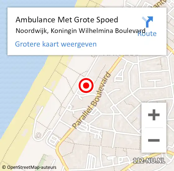 Locatie op kaart van de 112 melding: Ambulance Met Grote Spoed Naar Noordwijk, Koningin Wilhelmina Boulevard op 9 april 2024 19:49