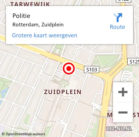 Locatie op kaart van de 112 melding: Politie Rotterdam, Zuidplein op 9 april 2024 20:44