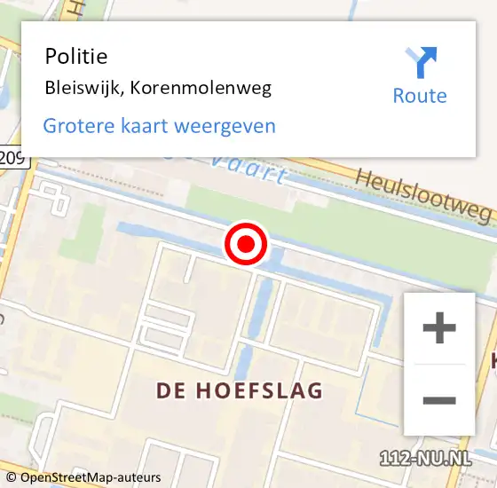 Locatie op kaart van de 112 melding: Politie Bleiswijk, Korenmolenweg op 9 april 2024 20:46