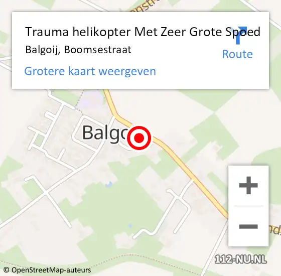 Locatie op kaart van de 112 melding: Trauma helikopter Met Zeer Grote Spoed Naar Balgoij, Boomsestraat op 9 april 2024 21:26