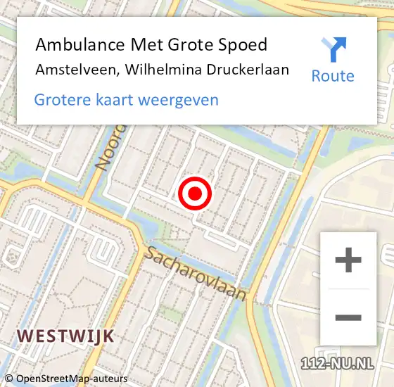 Locatie op kaart van de 112 melding: Ambulance Met Grote Spoed Naar Amstelveen, Wilhelmina Druckerlaan op 1 oktober 2014 22:51