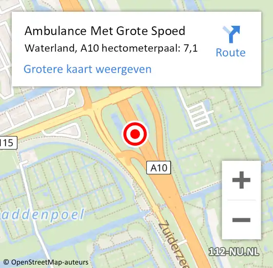 Locatie op kaart van de 112 melding: Ambulance Met Grote Spoed Naar Waterland, A10 hectometerpaal: 7,1 op 9 april 2024 22:05