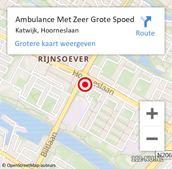 Locatie op kaart van de 112 melding: Ambulance Met Zeer Grote Spoed Naar Katwijk, Hoorneslaan op 9 april 2024 22:17