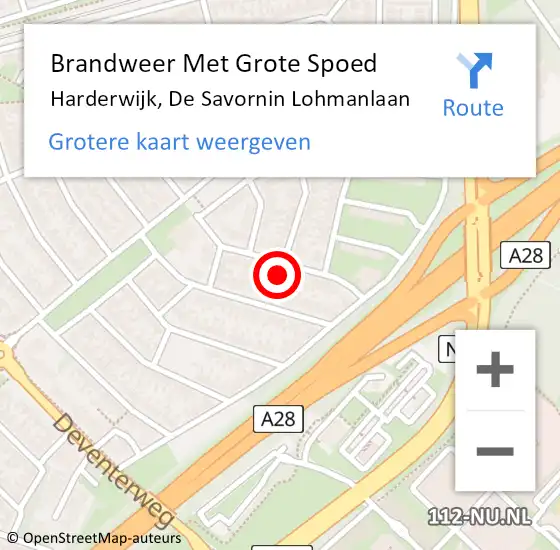 Locatie op kaart van de 112 melding: Brandweer Met Grote Spoed Naar Harderwijk, De Savornin Lohmanlaan op 9 april 2024 22:49