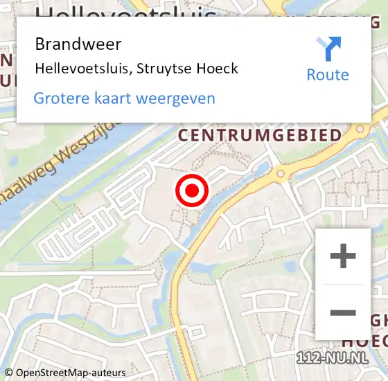 Locatie op kaart van de 112 melding: Brandweer Hellevoetsluis, Struytse Hoeck op 9 april 2024 22:52