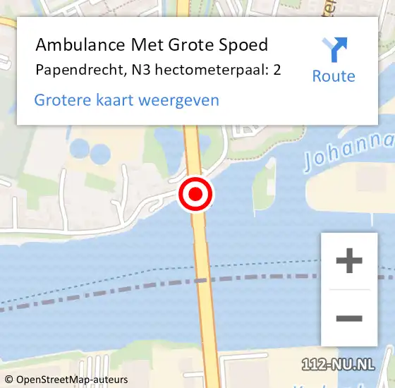 Locatie op kaart van de 112 melding: Ambulance Met Grote Spoed Naar Papendrecht, N3 hectometerpaal: 2 op 9 april 2024 23:47