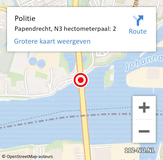 Locatie op kaart van de 112 melding: Politie Papendrecht, N3 hectometerpaal: 2 op 9 april 2024 23:47