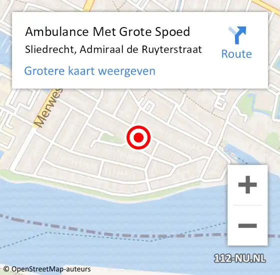 Locatie op kaart van de 112 melding: Ambulance Met Grote Spoed Naar Sliedrecht, Admiraal de Ruyterstraat op 9 april 2024 23:56