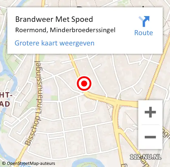 Locatie op kaart van de 112 melding: Brandweer Met Spoed Naar Roermond, Minderbroederssingel op 10 april 2024 04:10