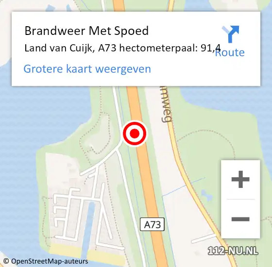 Locatie op kaart van de 112 melding: Brandweer Met Spoed Naar Land van Cuijk, A73 hectometerpaal: 91,4 op 10 april 2024 04:25